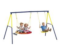 AIYAPLAY Balançoire portique pour Enfant avec Double balançoire, Aire de Jeu extérieure avec Cordes réglables, Cadre en Acier, pour 3-8 Ans, capacité de 150 kg, Multicolore