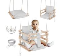 MAMOI® Balancoire Bebe pour Interieur, Siege balançoire pour bébé, Balancelle de Coton en Bois Naturel, Baby Swing pour Enfant à partir de 3 en 1