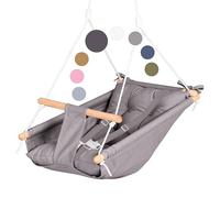 Balançoire pour bébé en Toile par Cateam - Gris - Siège de balançoire Suspendu en Bois pour bébé avec ceinture de sécurité et matériel de Montage. Cadeau d'anniversaire de Chaise bébé hamac.
