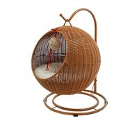 Balançoire pour chat en rotin PP fabriquée à la main - Panier pour chat - Facile à nettoyer - Avec coussin - Peluche rafraîchissante et griffoir pour chat - Pour chambre à coucher, balcon et salon