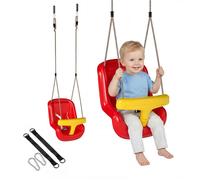 Balançoire pour enfants - AIYAPLAY - dossier haut et barre de sécurité - hauteur ajustable - intérieur et extérieur - rouge et jaune