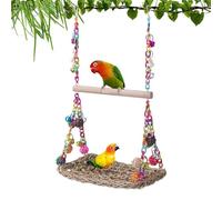Balançoire pour Perroquets | Jouets pour Conures avec Perchoir - Hammac Debout Jouets à Mâcher en Jonc de Mer Tressé pour Pinsons Perroquets Calopsittes et Inséparables