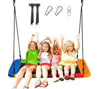 Balançoire Rectangulaire 150x80CM-GOPLUS-Charge 315KG-Cordes Réglables 100-180CM Balançoire Nid d'Oiseaux Tissu Oxford Multicolore