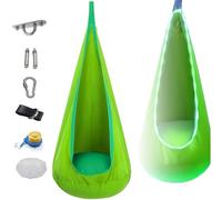 Balançoire Suspendue Lumineuse, hamac Suspendu amélioré avec lumières LED, Chaise pivotante sensorielle avec Coussin Gonflable et Tous Les Accessoires, for Jardin intérieur et extérieur(Green)