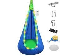 Balançoire Suspendue Lumineuse, hamac Suspendu amélioré avec lumières LED, Chaise pivotante sensorielle avec Coussin Gonflable et Tous Les Accessoires, for Jardin intérieur et extérieur(Blue)