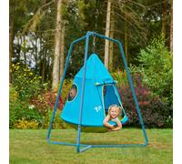 TP Toys Tente OVNI Bleu avec Structure Trépied - Aire de Jeux Suspendue Enfants - Porte et Fenêtre en Filet - Compacte pour Petits Jardins - Dès 2 Ans - Kit d’Ancrage Inclus