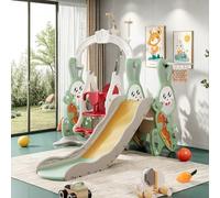 Balançoire Toboggan 4 en 1 pour Enfants 1-3 Ans, Aire de Jeux avec Cadre d'escalade, Panier de Basket, Balançoire, Toboggan, Intérieure/Extérieur, Vert