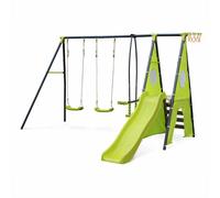 Balançoire, toboggan, portique vert TU