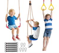 Balançoire trapèze 3 en 1 pour Enfants, intérieur et extérieur, avec Anneaux de Gymnastique en Plastique et Planche de balançoire en Bois - Hauteur réglable et Plaisir d'escalade Durable
