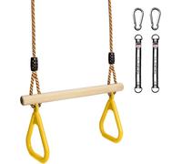 Balançoire trapèze Multifonction en Bois pour Enfants avec Anneaux de Gymnastique en Plastique pour accrocher jusqu'à Une Charge de 120kg Jaune