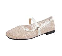 Balarina Chaussures d'été élégantes et respirantes pour femme - Chaussures de danse à lacets - Blanc - Tressées - Légères - Talon plat - Taille 36-43, or, 39 EU