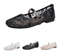 Balarina Chaussures d'été élégantes et respirantes pour femme - Chaussures de danse à lacets - Blanc - Tressées - Légères - Talon plat - Taille 36-43, A04 noir, 39 EU