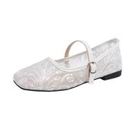 Balarina Chaussures d'été élégantes et respirantes pour femme - Chaussures de danse à lacets - Blanc - Tressées - Légères - Talon plat - Taille 36-43, Blanc., 39 EU