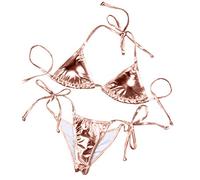 Balasami Maillot de bain 2 pièces Liquid Metallic Rainbow Bikini avec string rembourré et triangle - beige - Taille L