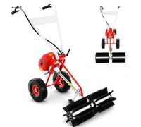 Balayeuse à essence 43 CC à moteur à 2 temps, balayeuse manuelle avec brosse en nylon et roues, balayeuse à neige pour cour, allée, jardin, gazon artificiel, béton
