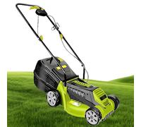 Balayeuse À Gazon Poussée 13 Pouces, Déchaumeuse Électrique Filaire 1600 W avec Roues, Hauteur Tonte Réglable, 3600Tr/min, Tondeuse Gazon Légère Conducteur Arrière Transparente, pour Terrain Football