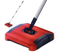 Balayeuse à tapis manuelle 3 brosses roulantes brosse à tapis avec roues et grande poubelle nettoyeur de tapis amovible de 43 pouces pour poils d'animaux poussière débris balayeuse de sol balayeu