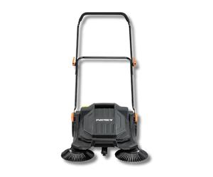 Balayeuse mécanique FUXTEC FX-HK65 - idéale pour surfaces extérieures moyennes à grandes. Largeur de travail 650 mm, cuve 20 L, capacité jusqu'à 2000 m², design ergonomique