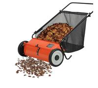 Balayeuse Poussoir Grande Capacité 200 litres, Largeur 66 cm, Fonctionnement Silencieux sans Moteur, Idéal Feuilles Et Herbe, Orange