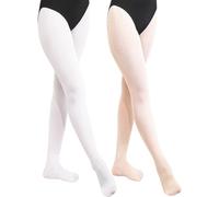 BALAYSIER Collant Danse Classique pour Fille et Femme 90D Collants de Ballet Doux et Très Elastique 1-2 Paires(Rose+Blanc,L)
