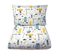 Balbina Parure de lit 2 pièces pour enfant garçon - Jaune - Motif : 100 x 135 cm - Housse de couette 40 x 60 cm - 2 pièces - 100 % coton - Fermeture éclair (voitures)