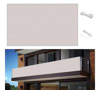 Balcon de jardin 1 x 5 m avec protection contre le vent et le soleil - Œillets de clôture d'extérieur - Solution d'ombrage blanche pour terrasses et patios - Installation facile avec attaches de câble