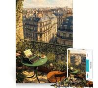 Balcon Parisien avec Machine à écrire et café Puzzle de 1000 pièces pour Adultes pour améliorer sa mémoire et se détendre Décoration Murale aux Contours Nets (38x26cm)