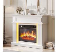 Balconera Cheminée Électrique 3D Flamme - Chauffage 2000W, LED Ambiance, Télécommande Minuteur Blanc 100×80.5×26cm