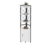 Balconera - Étagère d'angle bibliothèque industrielle blanche avec armoire, pour salon, bureau ou couloir