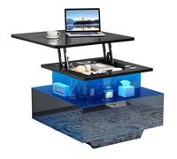 Balconera Table basse réglable en hauteur avec éclairage LED 60 x 60 x 45 cm, finition laquée brillante