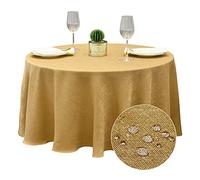 BALCONY & FALCON Nappe Ronde Lavable - 180 cm - Nappe de Jardin en Lin - Effet Lotus - Or, Ronde - 180 cm