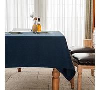 BALCONY & FALCON Nappe Table (Bleu foncé 145x300cm) Aspect Lin rectangulaire, en Lin, imperméable, antitaches, Facile Entretien, carrée, pour intérieur, extérieur, Jardin, Restaurant et décoration