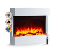 BALDERIA cheminée électrique Alva | Foyer électrique Mural avec Effet de Flammes 3D | Chauffage 2000W, éclairage LED | Cheminée à Fixation Murale avec télécommande, minuteur & Thermostat | Blanc