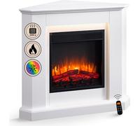 BALDERIA cheminée électrique d'angle Candela | Foyer électrique de Coin avec Effet de Flammes 3D | Chauffage 2000W, éclairage LED | Cheminée Angulaire avec télécommande, minuteur & Thermostat | Blanc