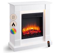 BALDERIA Cheminée électrique Ladina, Blanc | Cheminée électrique sur pied, flamme 3D, chauffage 2000 W, éclairage LED, télécommande, minuterie et thermostat