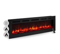 BALDERIA Cheminée électrique Leif 60 Pouces Noir | Cheminée murale ou encastrable, flamme 3D, chauffage 1800 W, télécommande, démarrage programmé, minuterie, thermostat