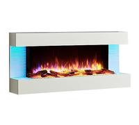 BALDERIA Cheminée électrique Murale Helia, 2000 W, Blanc | Effet de flamme 3D, éclairage LED, télécommande, minuterie, démarrage programmé, thermostat
