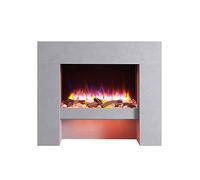 BALDERIA cheminée électrique Naran| Foyer électrique de Sol avec Effet de Flammes 3D | Chauffage 2000W, éclairage LED | Cheminée sur Pieds avec télécommande, minuteur & Thermostat | Gris