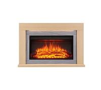 BALDERIA cheminée électrique Xerxes | Foyer électrique sur Pieds avec Effet de Flammes 3D | Chauffage 2000W, éclairage LED | Cheminée de Sol avec télécommande, minuteur & Thermostat | Marron Clair