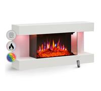BALDERIA Cheminée murale électrique Ida avec effet flamme 3D | Chauffage électrique 1800 W | avec télécommande, contrôle de démarrage, minuterie et thermostat | Blanc