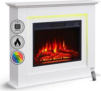 BALDERIA cheminée électrique autoportante Finn|Foyer électrique sur Pieds avec Effet de Flammes 3D|Chauffage 2000W, éclairage LED|Cheminée de Sol avec télécommande, minuteur & Thermostat| Blanc