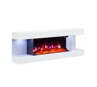 BALDERIA Lumina - Cheminée électrique murale avec effet flamme 3D - Chauffage électrique 1000/2000 W - Éclairage LED - Cheminée avec télécommande, minuterie, thermostat - Blanc