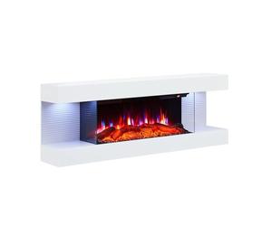 BALDERIA Lumina - Cheminée électrique murale avec effet flamme 3D - Chauffage électrique 1000/2000 W - Éclairage LED - Cheminée avec télécommande, minuterie, thermostat - Blanc