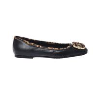 Baldinini, Femme, Chaussures, Noir, Taille: 37 1/2 EU Black leather and leopard print suede ballerina flats