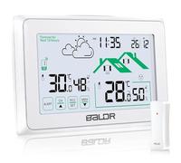 BALDR Station Meteo Interieur Exterieur Sans Fil, Horloge Umérique DCF Thermomètre Intérieur Avec Prévisions Météo de Ventilation et Rétro-éclairage
