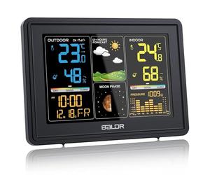 BALDR Station Météo Sans Fil, Thermomètre Hygromètre Numérique Intérieur et Extérieur Avec Prévisions Météo, Affichage de l'heure, Réveil, Phase de Lune
