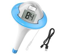 BALDR Thermomètre de piscine à double écran avec écran ultra lumineux | Thermomètre flottant rechargeable | Design étanche de haute précision | Angle de vision de 300° et grands chiffres (bleu)