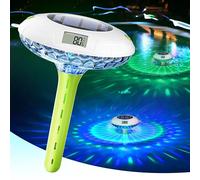 BALDR Thermomètre de piscine flottant facile à lire, thermomètre solaire pour étangs avec 8 modes de couleur RVB, double affichage numérique et étanchéité IPX7 pour bassins, jardins d'eau et piscines