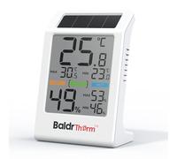BaldrTherm Thermomètre d'intérieur avec capteur de température numérique à énergie solaire de 8,1 cm avec lecture max/min (blanc, 1P)
