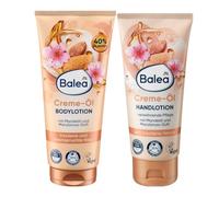 Balea 2 en 1 - Lot de 2 lotions pour le corps huile-crème à l'huile d'amande, 200 ml + lotion pour les mains huile-crème, 100 ml + éponge en silicone bonus